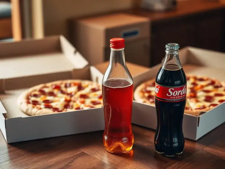 Caixas de pizza e bebidas prontas para o pedido